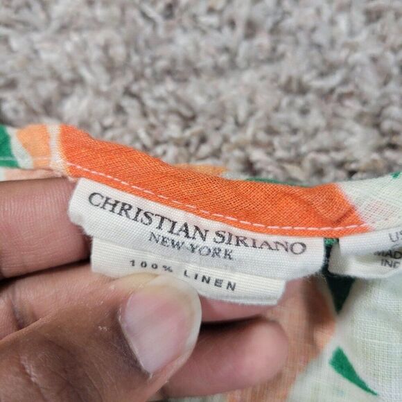 Christian Siriano Top Womens 1X 100% Linen Bold Bright Short Sleeve Colorful - Picture 3 of 8